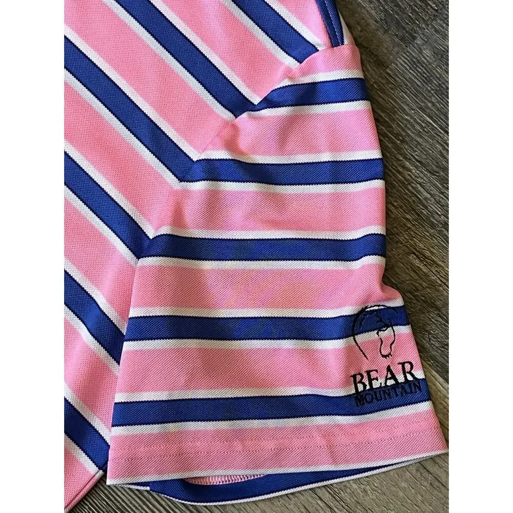 RLX Ralph Lauren Golf Polo Men L Pink Blue Wht Stripe Bear Mountain Performance